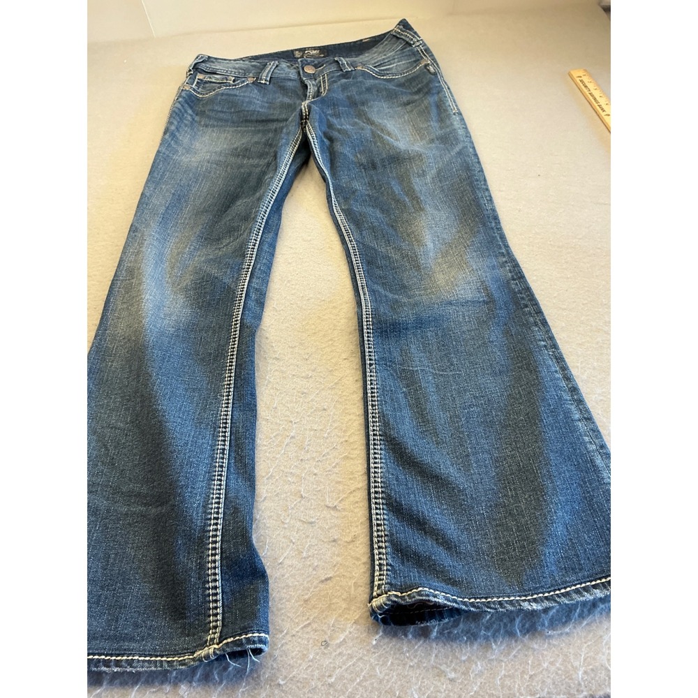 Silver Jeans Co Y2K Suki Bootcut Jeans Contrast Stitch Flap Pocket 31 Blue Denim
